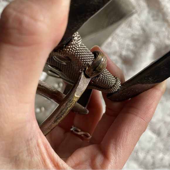 Vintage metal mesh chain mail heavy buckle silver belt S as is